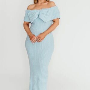 Worth Collective Off Shoulder Aston Maxi Dress in Ice Metal